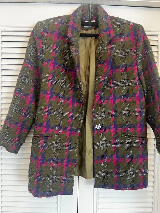 Vintage oversized blazer | olive houndstooth | statement jacket (M) - Picture 3 of 6